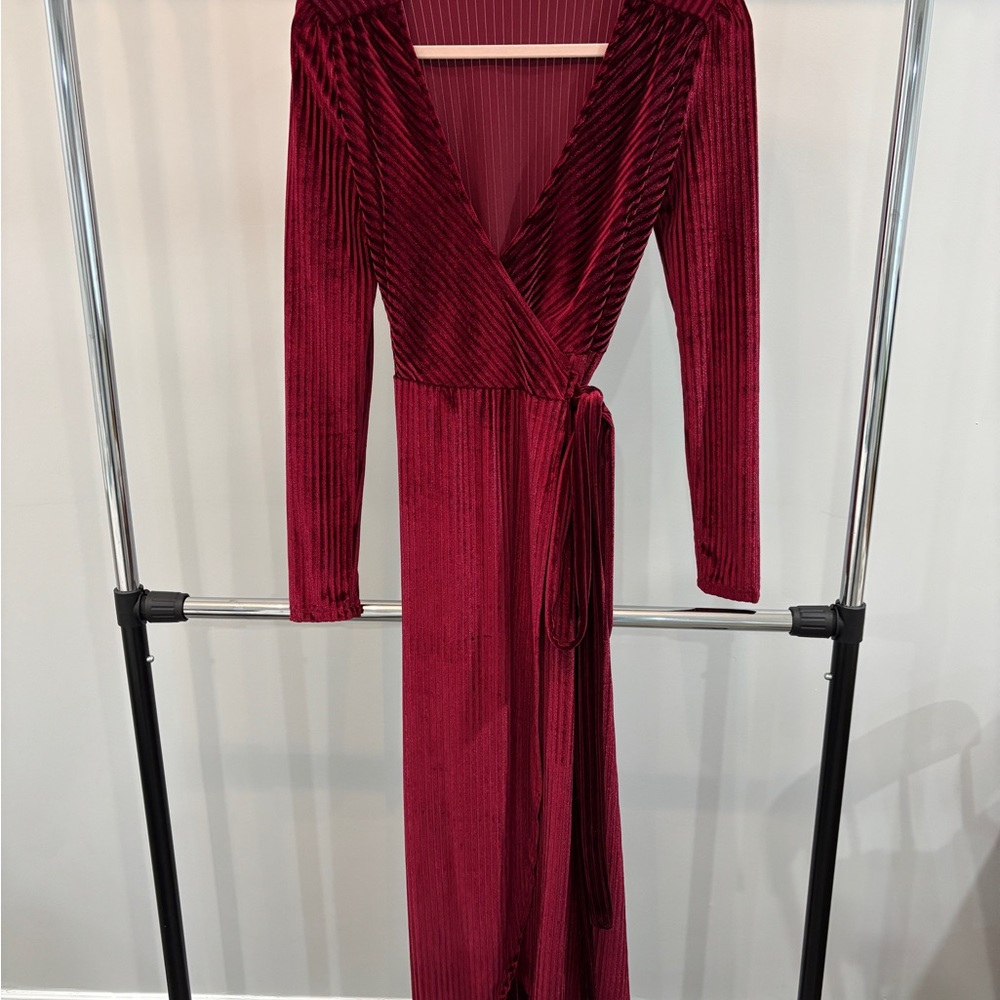 Baltic Born Red Ribbed Velvet wrap dress | size small - Picture 2 of 5